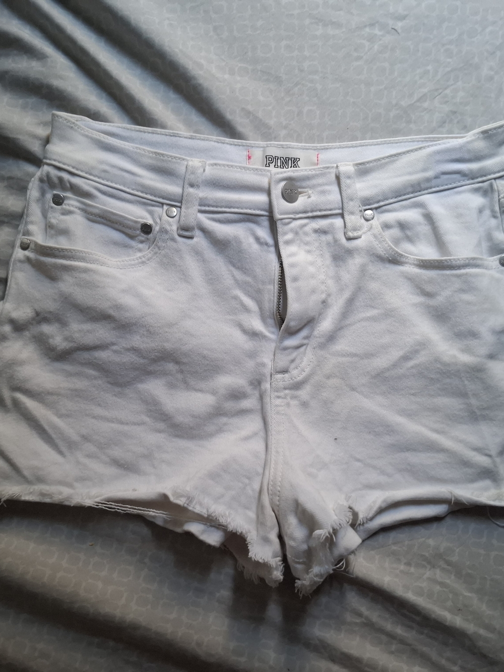 PINK Victoria's Secret White Frayed Hem Denim Shorts